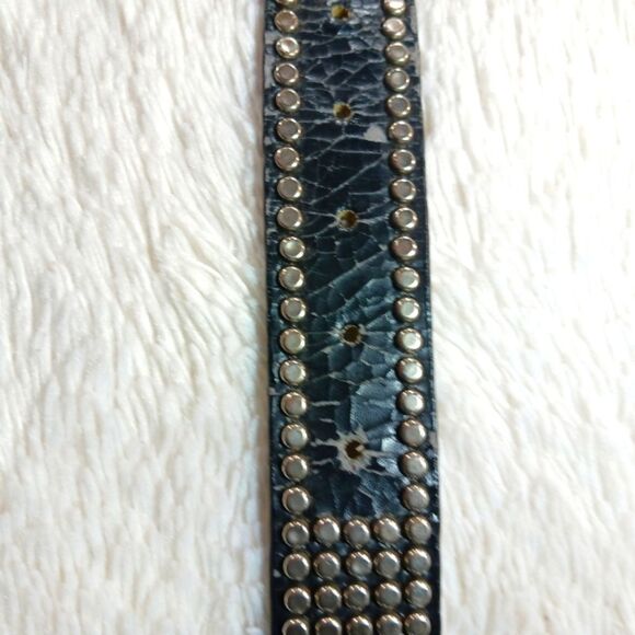 Studded Black Leather Belt with Silver Buckle Moto Bikercore Grunge S/M........ - Picture 12 of 15